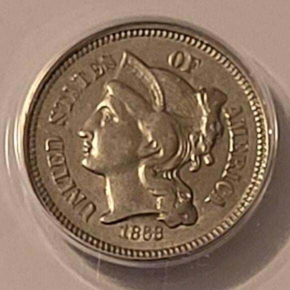 1868 Three Cent Nickel Clashed Dies (Error) AU50 ANACS - Picture 3 of 4